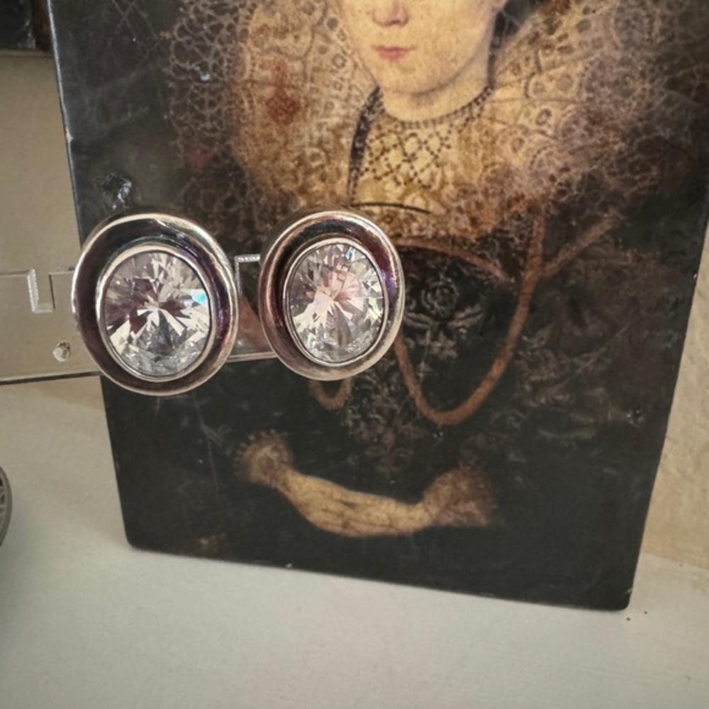 925 Sterling‎ Silver Vintage Oval-Cut C Z Clip On Earrings